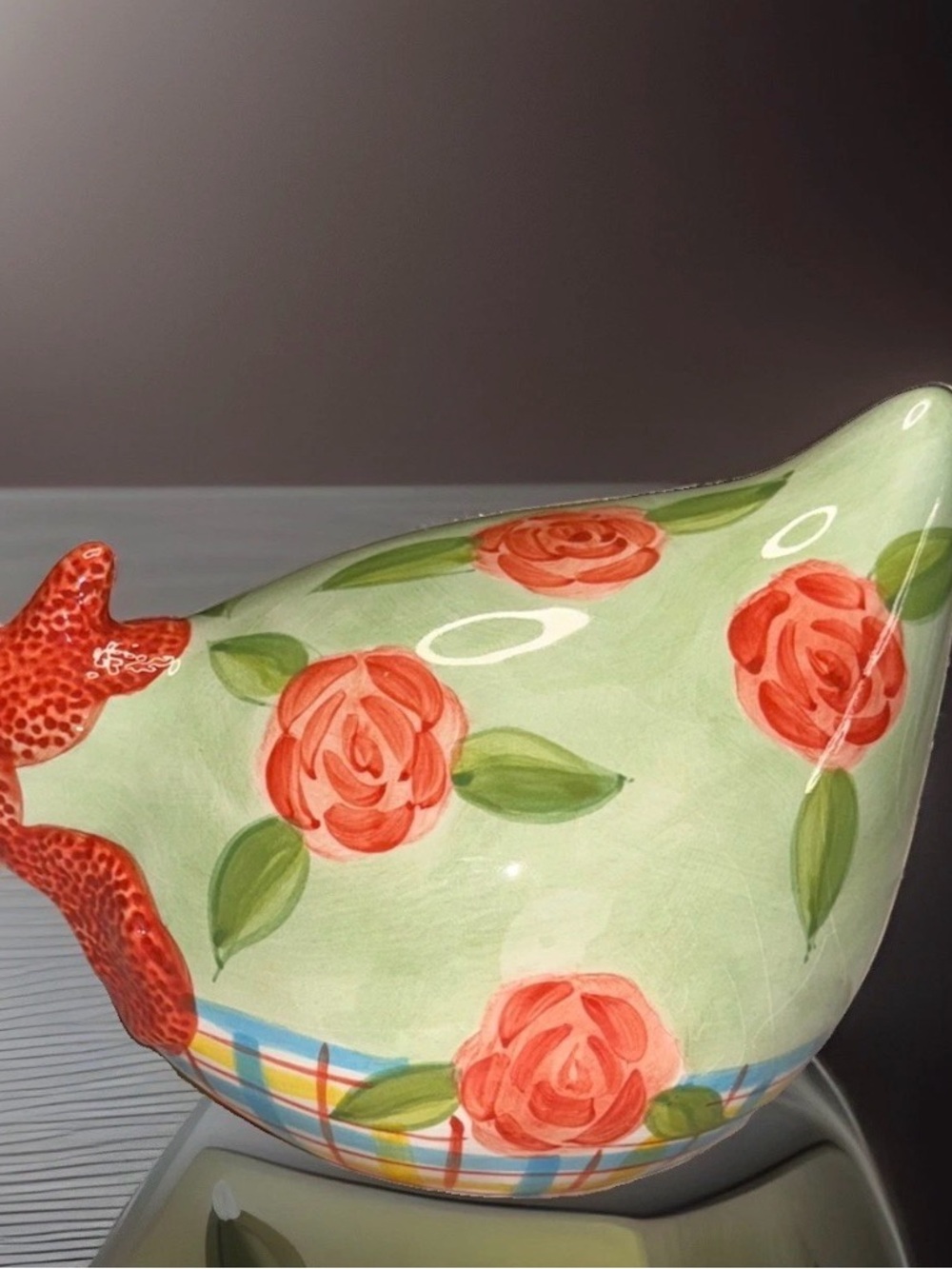 Vintage Handpainted Chicken Ceramic Rooster CBK LTD 1999 Floral Roses
